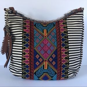 NWT Aztec and Black Stripes Hobo Style Bag